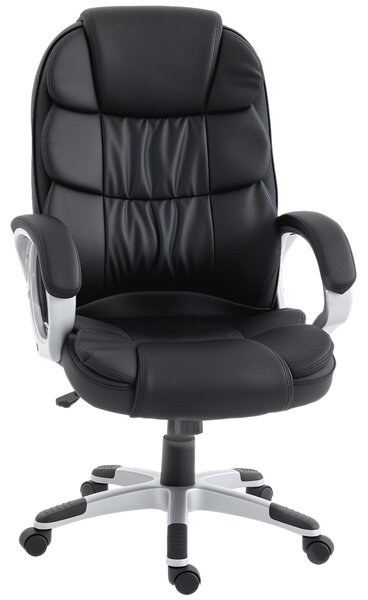 HOMCOM Scaun Birou Ergonomic Rotativ din Piele PU, Funcție Legănare, Înălțime Reglabilă, Capacitate 120kg, Negru | Aosom Romania