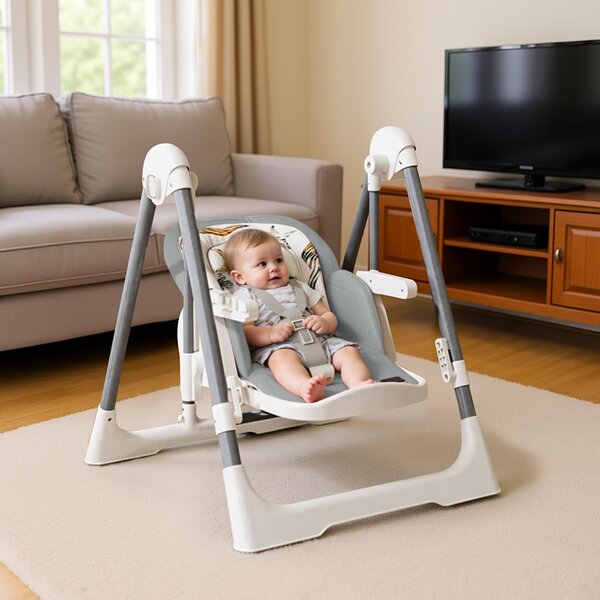 Scaun de masa bebelusi multifunctional 2 in 1 Kidizi Swingy gri, transformabil in leagan bebe