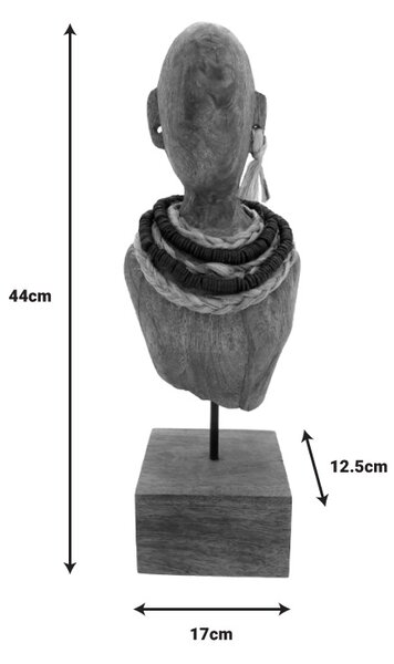 Statueta Ebia bust lemn de mango metal in nuanta nuc 17x12.5x44 cm