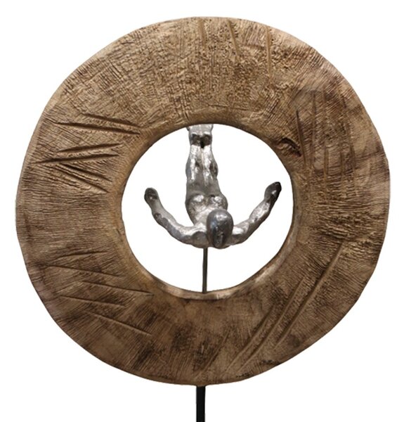 Decoratiune de masa Manny din lemn de mango natural si aluminiu 31x18x50 cm