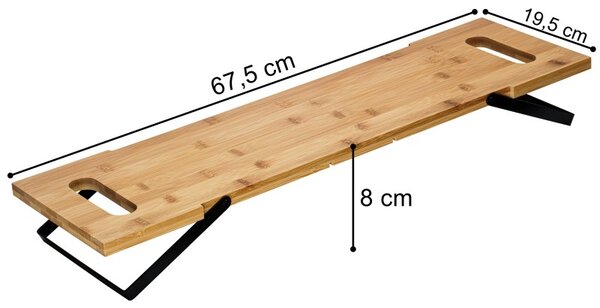 Tava din bambus pentru servire, baza metalica pliabila, lungime 67,5 cm