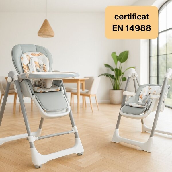 Scaun de masa bebelusi multifunctional 2 in 1 Kidizi Swingy gri, transformabil in leagan bebe