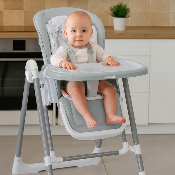 Scaun de masa bebelusi multifunctional 2 in 1 Kidizi Swingy gri, transformabil in leagan bebe