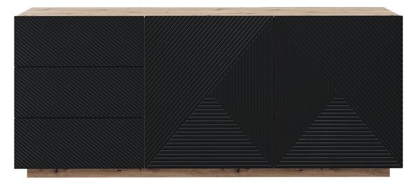 Comodă Asha 167 cm cu două uși și sertare - artisan / negru mat