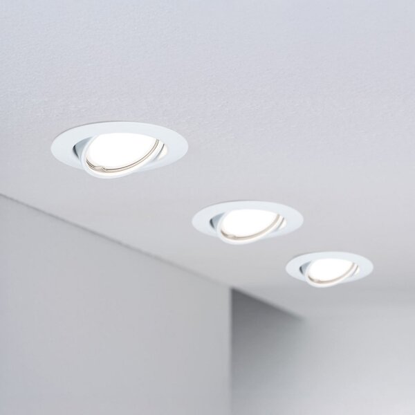 Paulmann Spoturi LED de încastrare Base Coin, alb, cu comutator pornit/oprit, 3, Alb, Camera de zi / sufragerie, Aluminiu, Modern, Plafon încastrat