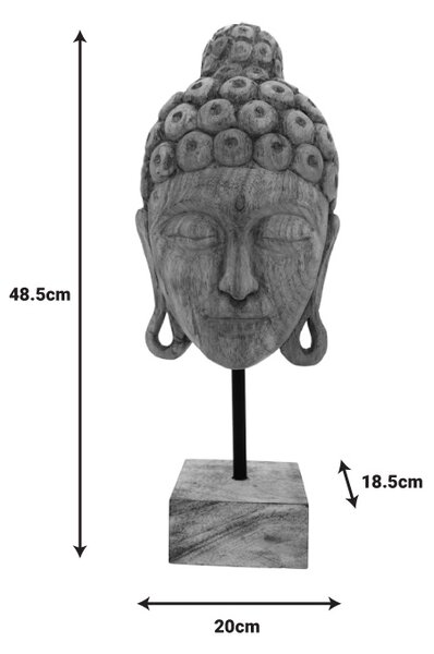 Decoratiune masa Buddha Mask din lemn mango natural si fier 20x18.5x48.5 cm