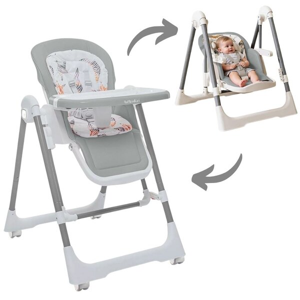 Scaun de masa bebelusi multifunctional 2 in 1 Kidizi Swingy gri, transformabil in leagan bebe