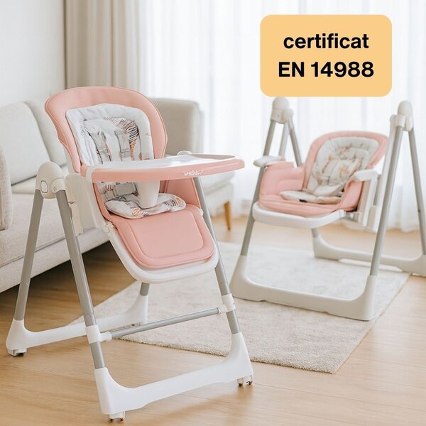 Scaun de masa bebelusi multifunctional 2 in 1 Kidizi Swingy roz, transformabil in leagan bebe