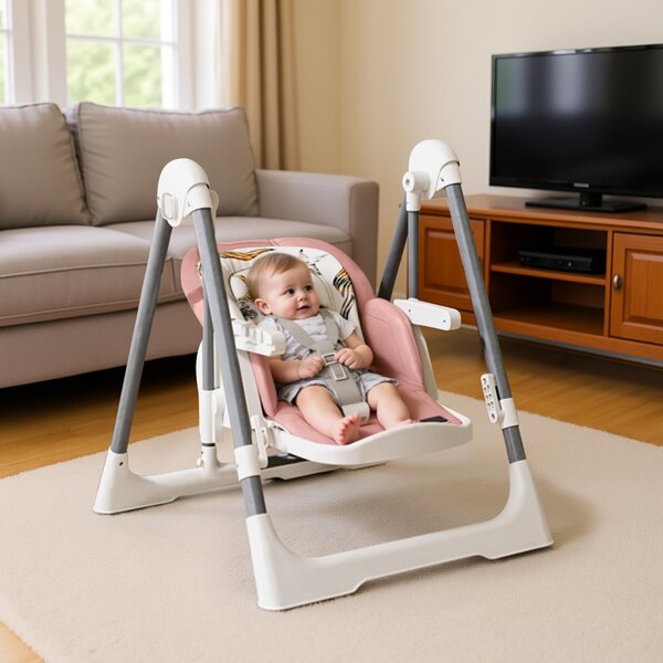 Scaun de masa bebelusi multifunctional 2 in 1 Kidizi Swingy roz, transformabil in leagan bebe
