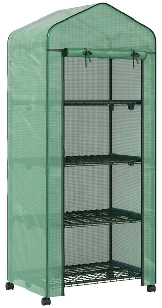 Outsunny Seră Portabilă, Seră pentru Flori și Plante pentru Exterior cu 4 Rafturi, Prelată PE, Verde | Aosom Romania
