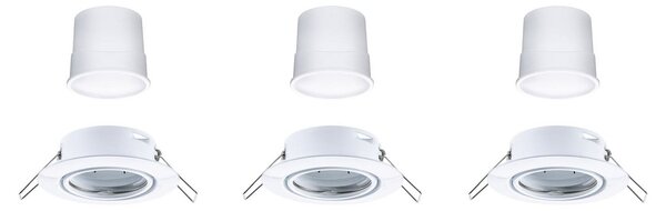 Paulmann Spoturi LED de încastrare Coin Base, alb, set 3 bucăți, 3000 K,, reglabil, Alb, Camera de zi / sufragerie, Metal, Modern, Plafon încastrat