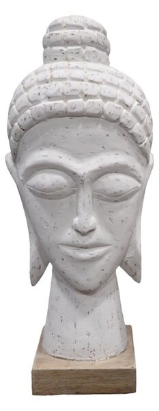 Statueta Wevi bust Buddha alb lemn mango 17x11.5x41 cm