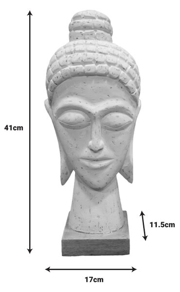 Statueta Wevi bust Buddha alb lemn mango 17x11.5x41 cm