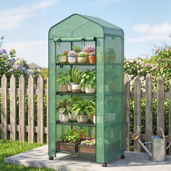 Outsunny Seră Portabilă, Seră pentru Flori și Plante pentru Exterior cu 4 Rafturi, Prelată PE, Verde | Aosom Romania