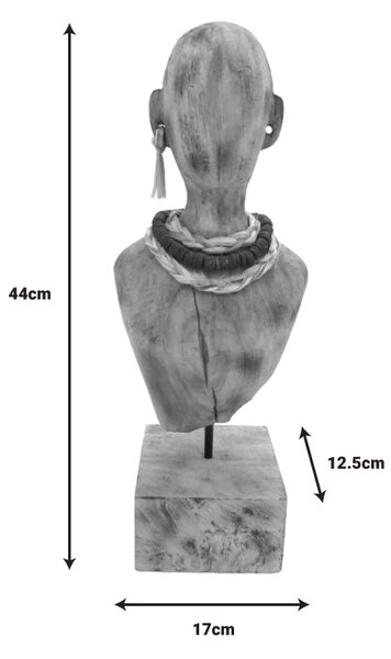 Statueta Ebia bust din lemn de mango si metal in nuanta naturala 17x12.5x44 cm