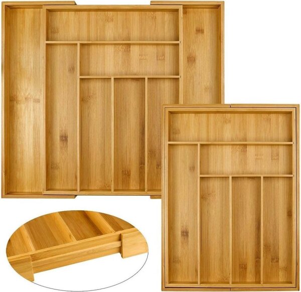 Organizator tacamuri, latime reglabila, 8 compartimente, bambus
