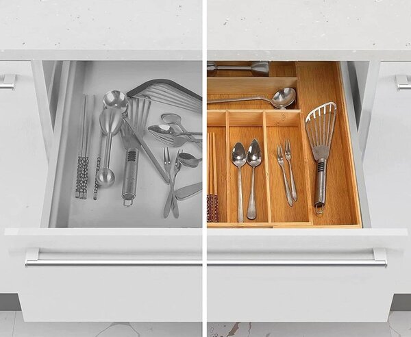 Organizator tacamuri, latime reglabila, 8 compartimente, bambus