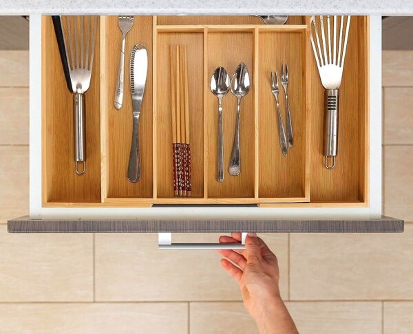 Organizator tacamuri, latime reglabila, 8 compartimente, bambus