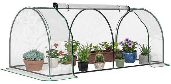 Outsunny Tunel de oțel pentru grădină cu seră și capac din PVC, 200x100x80 cm, transparent și verde | Aosom Romania