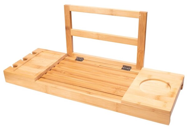 Raft din bambus pentru baie, glisant, lungime 50-85 cm, suporturi pahare, natur