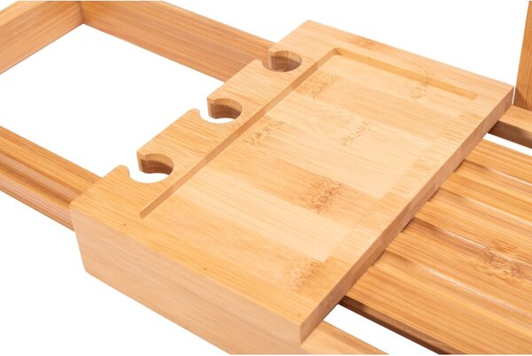 Raft din bambus pentru baie, glisant, lungime 50-85 cm, suporturi pahare, natur