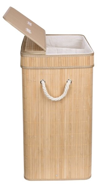 Cos de rufe cu 2 compartimente, Soren, capacitate 100 L, doua manere, bambus natural