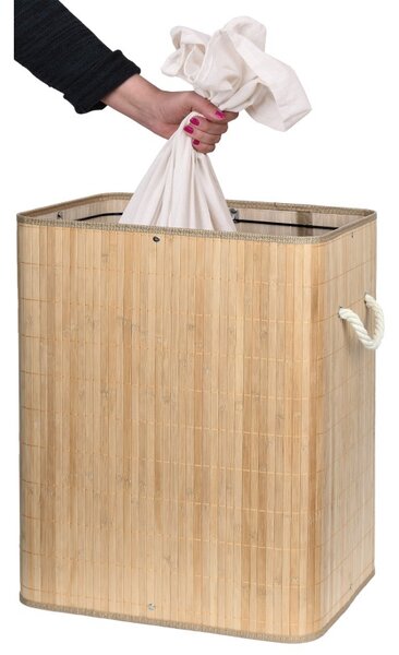 Cos de rufe cu 2 compartimente, Soren, capacitate 100 L, doua manere, bambus natural