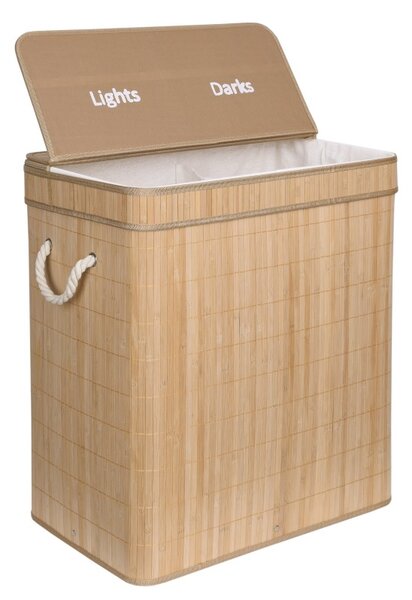 Cos de rufe cu 2 compartimente, Soren, capacitate 100 L, doua manere, bambus natural