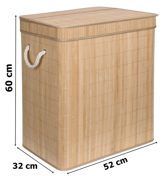 Cos de rufe cu 2 compartimente, Soren, capacitate 100 L, doua manere, bambus natural
