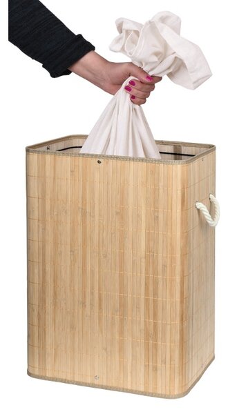 Cos de rufe cu capac, din bambus, capacitate 80 litri, manere sustinere, inaltime 60 cm