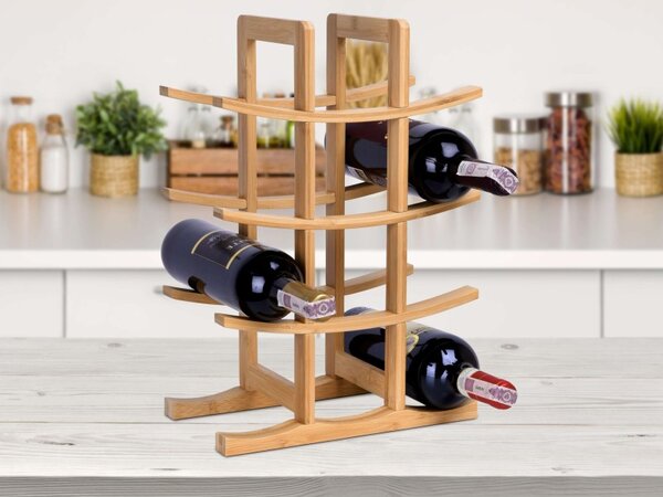 Raft pentru vin, depozitare 12 sticle, lemn de bambus, design modern