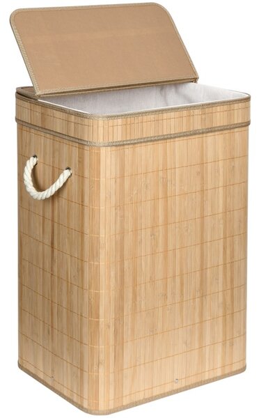 Cos de rufe cu capac, din bambus, capacitate 80 litri, manere sustinere, inaltime 60 cm
