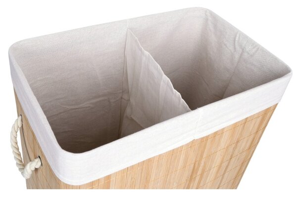 Cos de rufe cu 2 compartimente, Soren, capacitate 100 L, doua manere, bambus natural