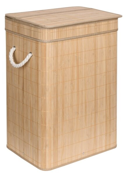 Cos de rufe cu capac, din bambus, capacitate 80 litri, manere sustinere, inaltime 60 cm