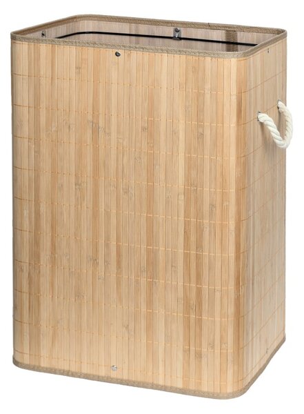 Cos de rufe cu capac, din bambus, capacitate 80 litri, manere sustinere, inaltime 60 cm