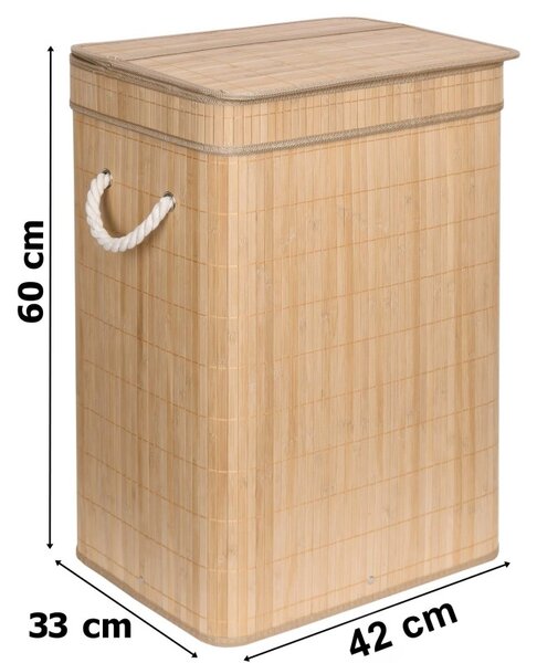 Cos de rufe cu capac, din bambus, capacitate 80 litri, manere sustinere, inaltime 60 cm