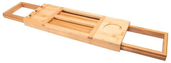 Raft din bambus pentru baie, glisant, lungime 50-85 cm, suporturi pahare, natur