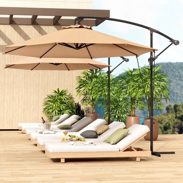 Outsunny Umbrelă de Soare cu Corzi Anti-Vânt, Orificii de Aerisire, Bază în Cruce și Manivelă, Φ290x243 cm, Gri | Aosom Romania