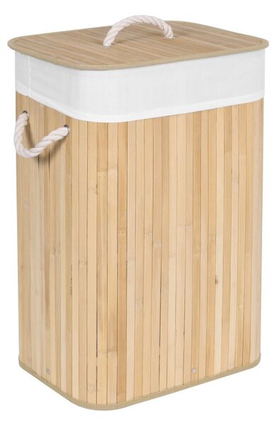 Cos de rufe cu capac, manere sustinere, inaltime 59 cm, 80 litri, interior textil, bambus natural