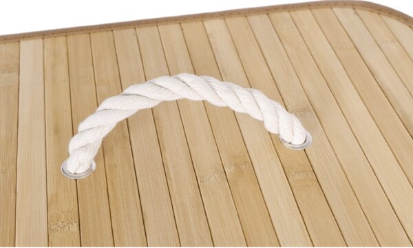 Cos de rufe din bambus, 2 compartimente, interior captusit, capacitate 100L, 60x52x32 cm, natural