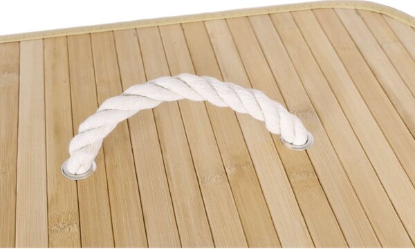 Cos de rufe cu capac, manere sustinere, inaltime 59 cm, 80 litri, interior textil, bambus natural