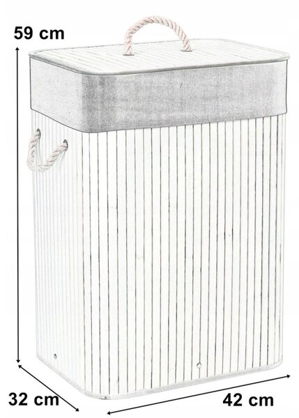 Cos de rufe cu capac, manere sustinere, inaltime 59 cm, 80 litri, interior textil, bambus natural