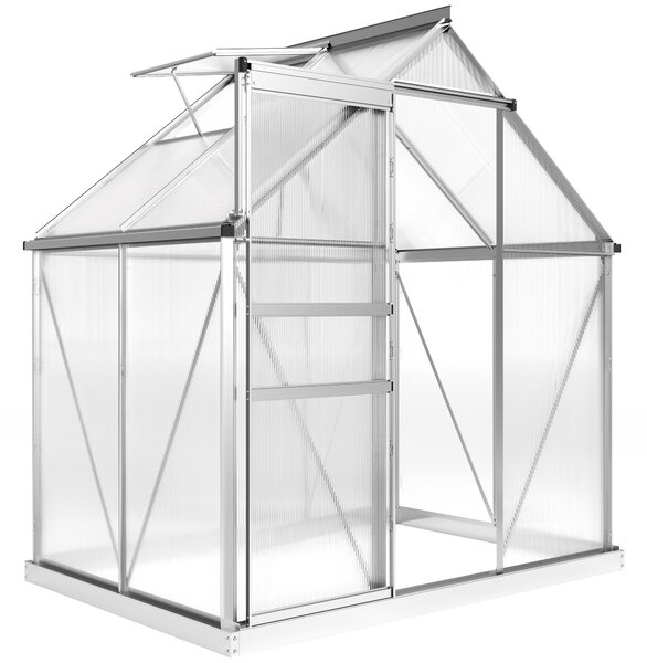 Outsunny Seră din Policarbonat și Aluminiu cu Ușă Glisantă și Fereastră Reglabilă, 192.5x131x200 cm, Argintiu | Aosom Romania