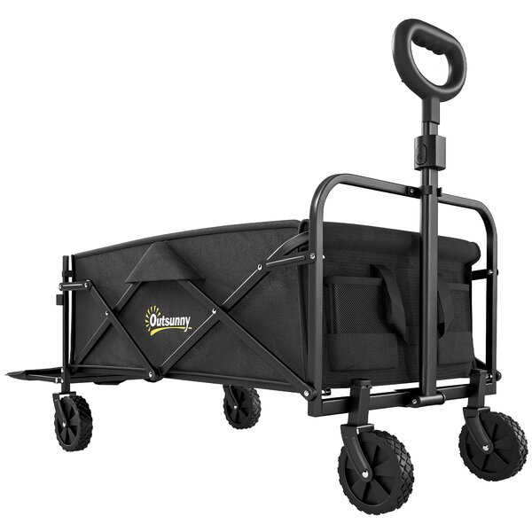 Outsunny Cărucior de Grădină 72L Pliabil cu Mâner Reglabil, din Oțel și Material Oxford, 114x46x92 cm, Negru | Aosom Romania