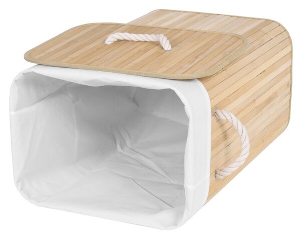 Cos de rufe cu capac, manere sustinere, inaltime 59 cm, 80 litri, interior textil, bambus natural