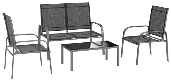 Outsunny Set de Mobilier de Grădină din 4 Piese cu Canapea, 2 Scaune și Masă de Cafea, 108x66x86 cm, Negru | Aosom Romania