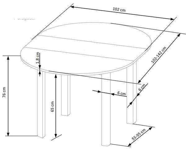 Masa extensibila RINGO, alba, 102/142x102x76 cm