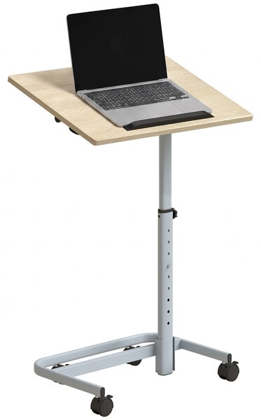 HOMCOM Măsuță pentru Laptop cu Înălțime Reglabilă, 4 Roți, Lemn și Metal, 60 x 40 x 72-93,5 cm, Stejar | Aosom Romania