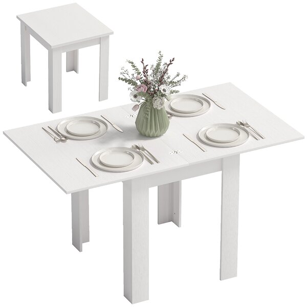 HOMCOM Masă de Dining Extensibilă pentru 4-6 Persoane din PAL și Oțel, 140 x 80 x 77,5 cm, Alb cu Efect de Lemn | Aosom Romania