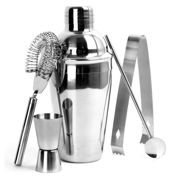 Set barman, 9 piese otel inoxidabil pentru preparare cocktail, suport bambus